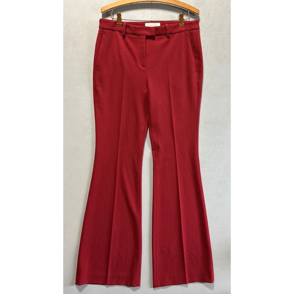 Michael Kors Maroon Red Bell Bottom Slacks Dress Pants Size 8 Flare Leg Ttousers